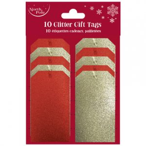 Set de 10 étiquettes cadeaux pailletées, Rouge & or ass.